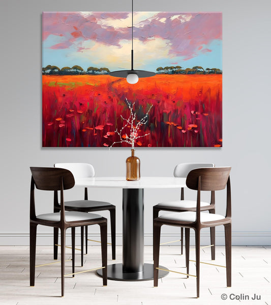 Acrylic Abstract Art, Landscape Canvas Paintings, Red Poppy Flower Field Painting, Landscape Acrylic Painting, Living Room Wall Art Paintings-Grace Painting Crafts