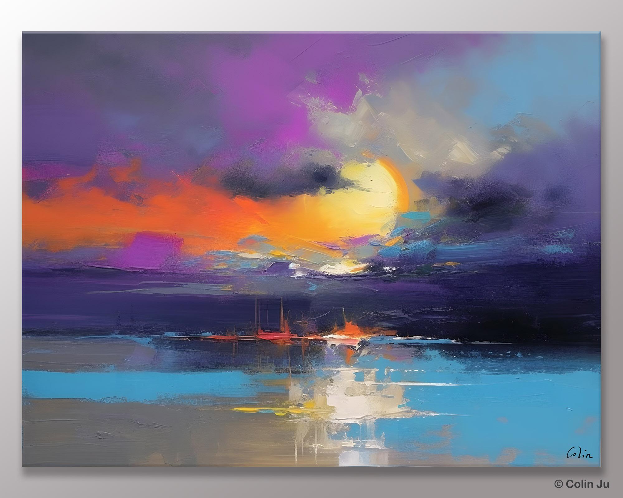 Abstract Landscape Painting, Sunset Painting, Large Landscape Painting for Living Room, Bedroom Wall Art Ideas, Modern Paintings for Dining Room-Grace Painting Crafts