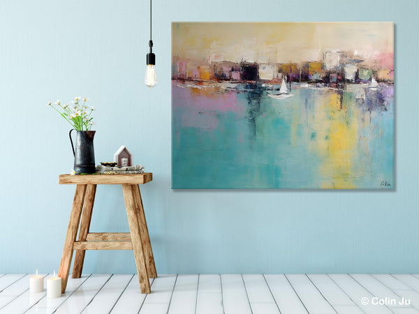 Contemporary Abstract Art for Dining Room, Sail Boat Abstract Paintings, Living Room Canvas Art Ideas, Large Landscape Painting, Simple Modern Art-Grace Painting Crafts