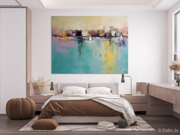 Contemporary Abstract Art for Dining Room, Sail Boat Abstract Paintings, Living Room Canvas Art Ideas, Large Landscape Painting, Simple Modern Art-Grace Painting Crafts