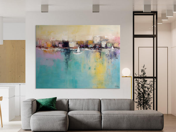 Contemporary Abstract Art for Dining Room, Sail Boat Abstract Paintings, Living Room Canvas Art Ideas, Large Landscape Painting, Simple Modern Art-Grace Painting Crafts