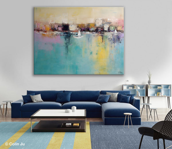 Contemporary Abstract Art for Dining Room, Sail Boat Abstract Paintings, Living Room Canvas Art Ideas, Large Landscape Painting, Simple Modern Art-Grace Painting Crafts