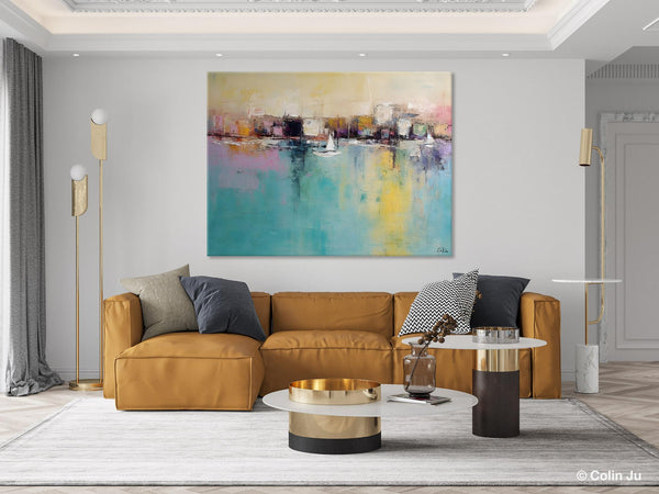 Contemporary Abstract Art for Dining Room, Sail Boat Abstract Paintings, Living Room Canvas Art Ideas, Large Landscape Painting, Simple Modern Art-Grace Painting Crafts