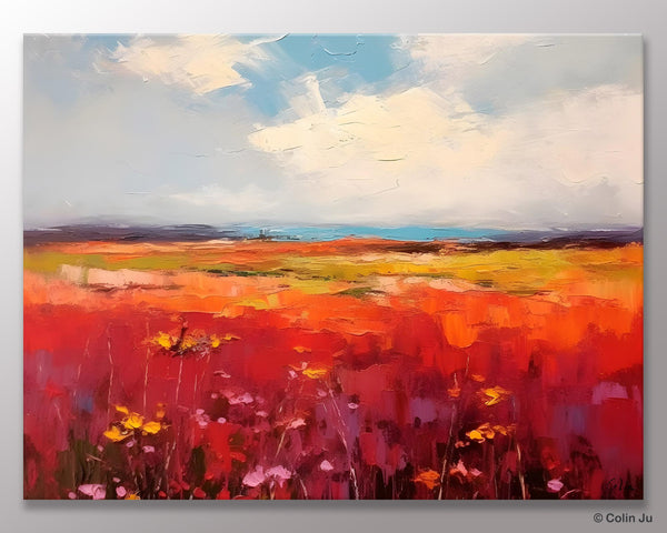 Extra Large Wall Art Painting, Landscape Canvas Painting for Living Room, Flower Field Acrylic Paintings, Original Landscape Acrylic Artwork-Grace Painting Crafts