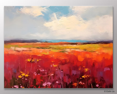 Extra Large Wall Art Painting, Landscape Canvas Painting for Living Room, Flower Field Acrylic Paintings, Original Landscape Acrylic Artwork-Grace Painting Crafts