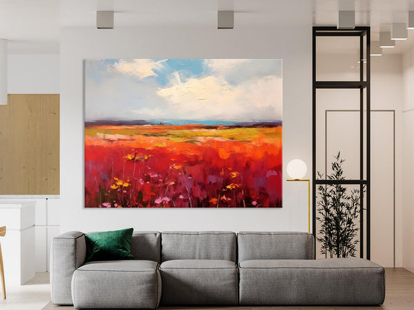 Extra Large Wall Art Painting, Landscape Canvas Painting for Living Room, Flower Field Acrylic Paintings, Original Landscape Acrylic Artwork-Grace Painting Crafts