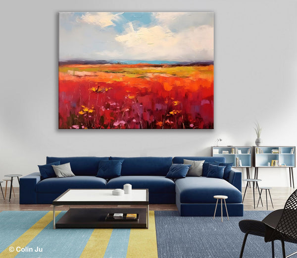 Extra Large Wall Art Painting, Landscape Canvas Painting for Living Room, Flower Field Acrylic Paintings, Original Landscape Acrylic Artwork-Grace Painting Crafts