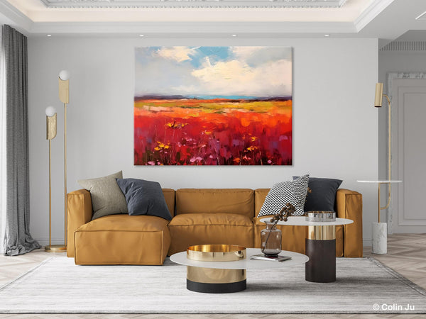 Extra Large Wall Art Painting, Landscape Canvas Painting for Living Room, Flower Field Acrylic Paintings, Original Landscape Acrylic Artwork-Grace Painting Crafts
