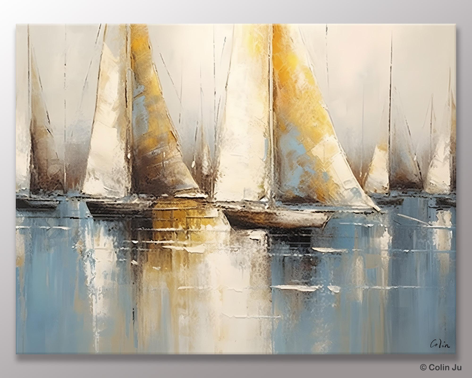 Large Paintings for Dining Room, Sail Boat Canvas Painting, Living Room Canvas Painting, Original Canvas Wall Art Paintings-Grace Painting Crafts