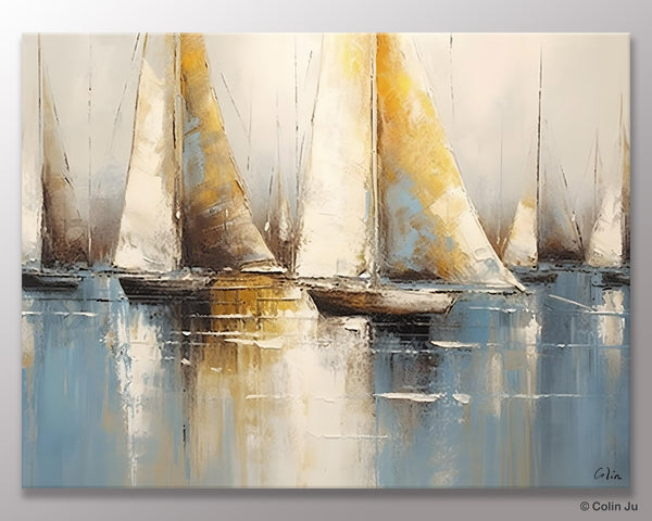 Large Paintings for Dining Room, Sail Boat Canvas Painting, Living Room Canvas Painting, Original Canvas Wall Art Paintings-Grace Painting Crafts