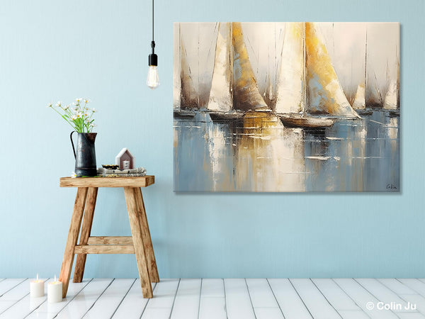 Large Paintings for Dining Room, Sail Boat Canvas Painting, Living Room Canvas Painting, Original Canvas Wall Art Paintings-Grace Painting Crafts