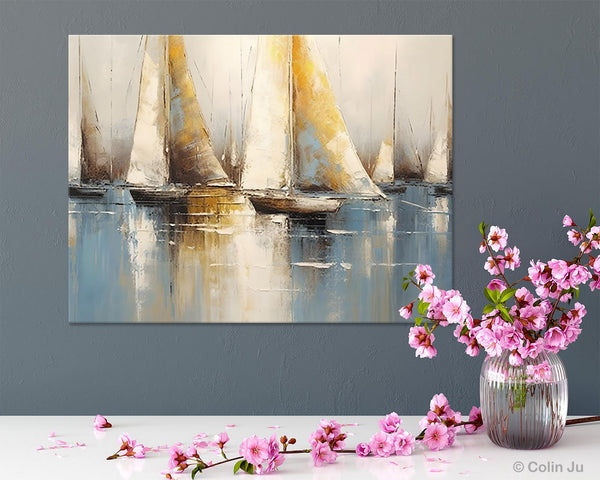 Large Paintings for Dining Room, Sail Boat Canvas Painting, Living Room Canvas Painting, Original Canvas Wall Art Paintings-Grace Painting Crafts