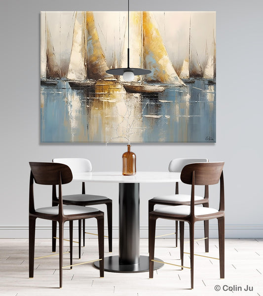 Large Paintings for Dining Room, Sail Boat Canvas Painting, Living Room Canvas Painting, Original Canvas Wall Art Paintings-Grace Painting Crafts