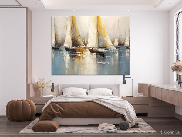 Large Paintings for Dining Room, Sail Boat Canvas Painting, Living Room Canvas Painting, Original Canvas Wall Art Paintings-Grace Painting Crafts