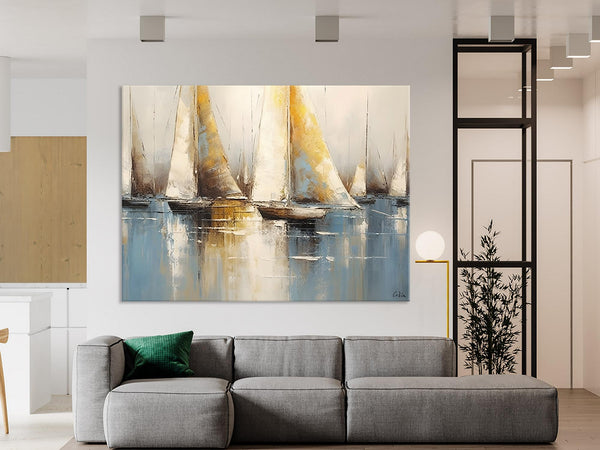 Large Paintings for Dining Room, Sail Boat Canvas Painting, Living Room Canvas Painting, Original Canvas Wall Art Paintings-Grace Painting Crafts