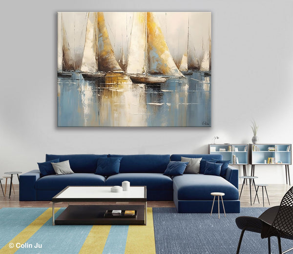 Large Paintings for Dining Room, Sail Boat Canvas Painting, Living Room Canvas Painting, Original Canvas Wall Art Paintings-Grace Painting Crafts