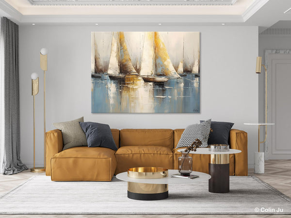 Large Paintings for Dining Room, Sail Boat Canvas Painting, Living Room Canvas Painting, Original Canvas Wall Art Paintings-Grace Painting Crafts