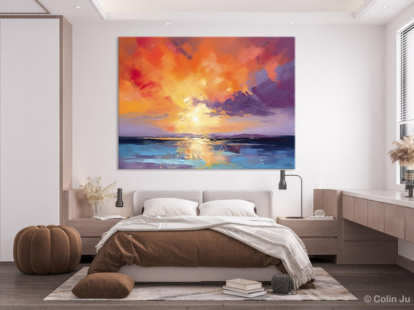 Original Landscape Oil Paintings, Sunrise Paintings, Large Contemporary Wall Art, Oil Painting on Canvas, Extra Large Paintings for Bedroom-Grace Painting Crafts