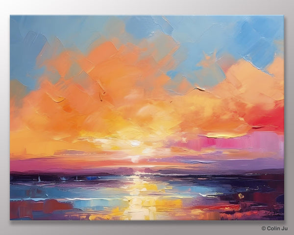 Acrylic Paintings for Living Room, Landscape Canvas Paintings, Sunrise Abstract Acrylic Painting, Contemporary Wall Art on Canvas-Grace Painting Crafts