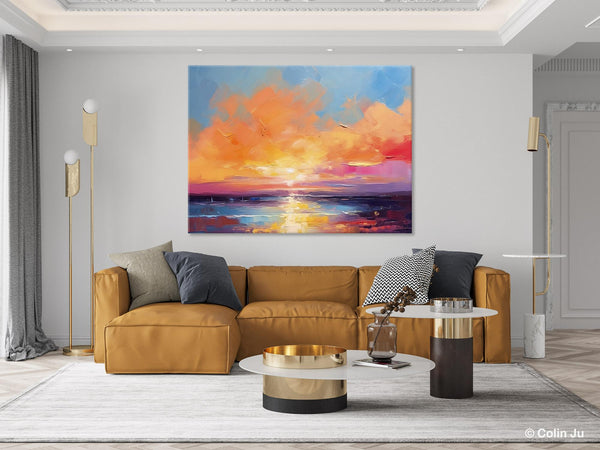 Acrylic Paintings for Living Room, Landscape Canvas Paintings, Sunrise Abstract Acrylic Painting, Contemporary Wall Art on Canvas-Grace Painting Crafts