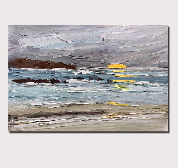Abstract Landscape Paintings, Landscape Canvas Paintings, Seashore Sunrise Painting, Acrylic Paintings for Living Room, Large Simple Modern Art-Grace Painting Crafts