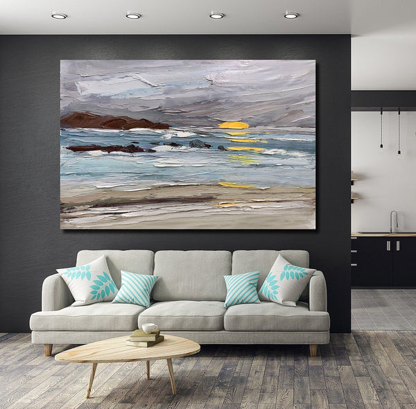 Abstract Landscape Paintings, Landscape Canvas Paintings, Seashore Sunrise Painting, Acrylic Paintings for Living Room, Large Simple Modern Art-Grace Painting Crafts
