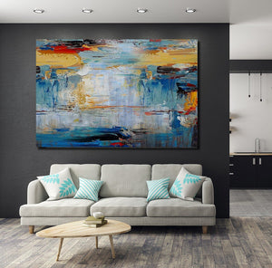 Acrylic Paintings for Living Room, Large Simple Modern Art, Blue Abstract Acrylic Painting, Contemporary Wall Art Paintings-Grace Painting Crafts