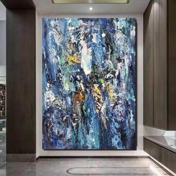 Simple Modern Art Ideas, Blue Abstract Canvas Painting, Contemporary Acrylic Paintings, Modern Paintings for Living Room, Large Wall Art Paintings-Grace Painting Crafts