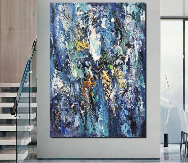Simple Modern Art Ideas, Blue Abstract Canvas Painting, Contemporary Acrylic Paintings, Modern Paintings for Living Room, Large Wall Art Paintings-Grace Painting Crafts