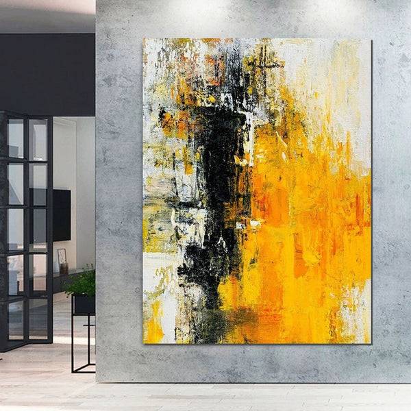 Canvas Painting for Living Room, Simple Modern Art, Yellow Modern Wall Art Painting, Huge Contemporary Abstract Artwork for Bedroom-Grace Painting Crafts