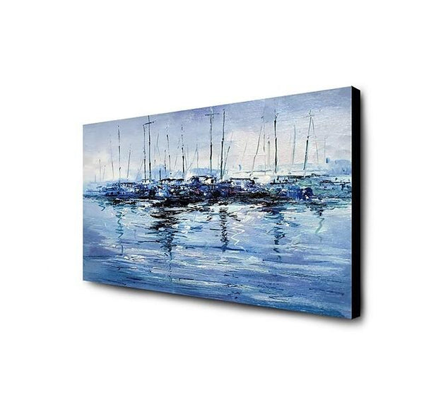 Abstract Landscape Paintings, Boat Paintings, Palette Knife Paintings, Hand Painted Canvas Art-Grace Painting Crafts