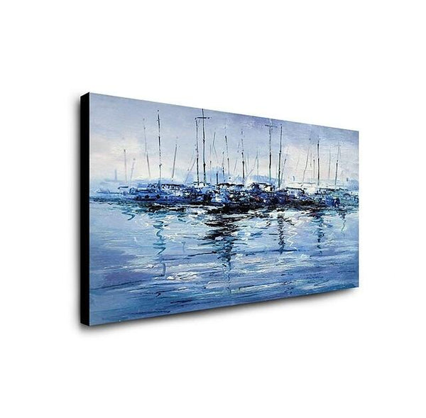 Abstract Landscape Paintings, Boat Paintings, Palette Knife Paintings, Hand Painted Canvas Art-Grace Painting Crafts