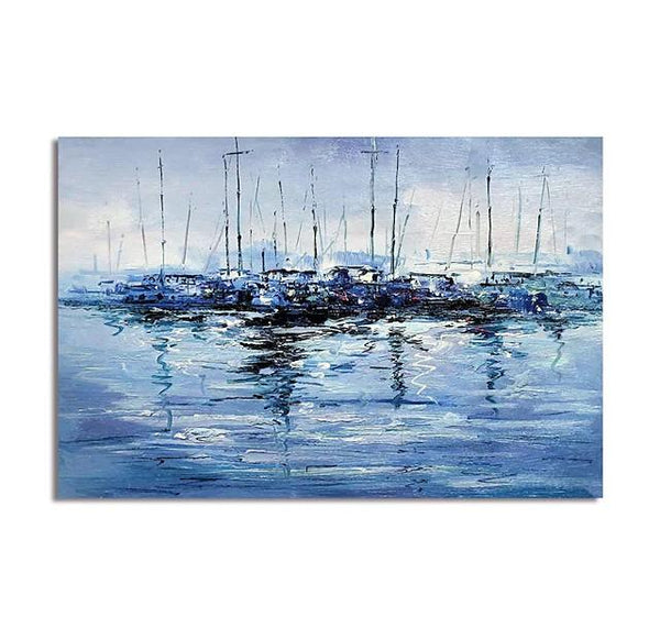 Abstract Landscape Paintings, Boat Paintings, Palette Knife Paintings, Hand Painted Canvas Art-Grace Painting Crafts