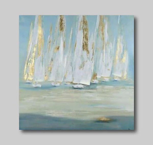 Easy Painting Ideas for Bedroom, Sail Boat Paintings, Acrylic Painting on Canvas, Large Acrylic Canvas Painting, Oversized Canvas Painting for Sale-Grace Painting Crafts