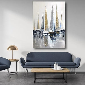 Boat Paintings, Palette Knife Paintings, Simple Modern Art, Large Paintings for Living Room, Hand Painted Canvas Art-Grace Painting Crafts