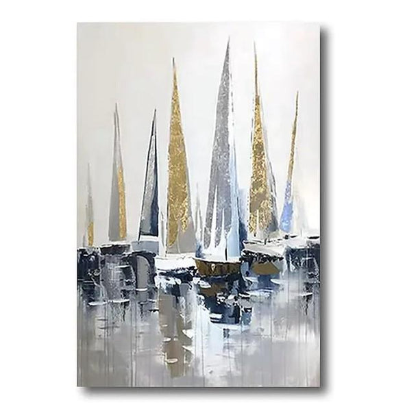 Boat Paintings, Palette Knife Paintings, Simple Modern Art, Large Paintings for Living Room, Hand Painted Canvas Art-Grace Painting Crafts