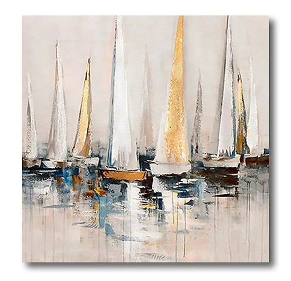 Acrylic Painting on Canvas, Simple Painting Ideas for Dining Room, Sail Boat Paintings, Modern Acrylic Canvas Painting, Oversized Canvas Painting for Sale-Grace Painting Crafts