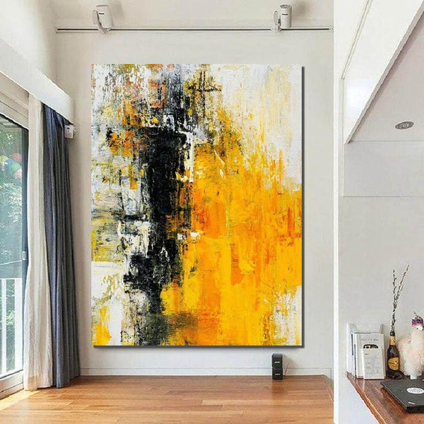 Canvas Painting for Living Room, Simple Modern Art, Yellow Modern Wall Art Painting, Huge Contemporary Abstract Artwork for Bedroom-Grace Painting Crafts