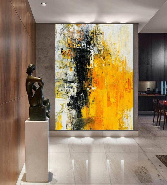 Canvas Painting for Living Room, Simple Modern Art, Yellow Modern Wall Art Painting, Huge Contemporary Abstract Artwork for Bedroom-Grace Painting Crafts