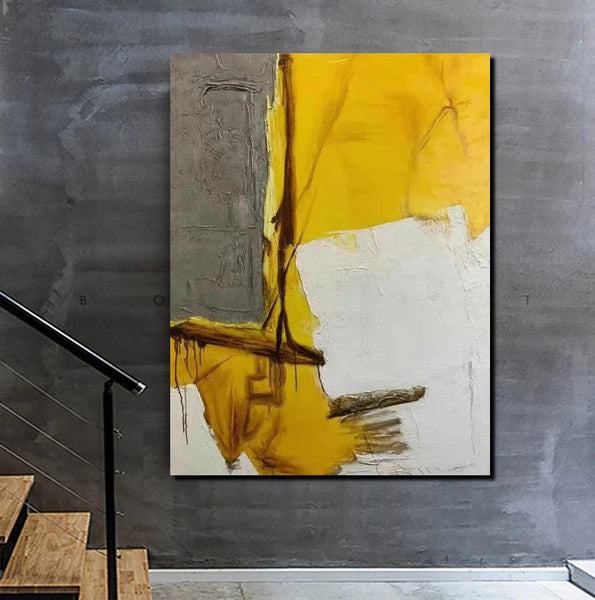 Simple Wall Art Ideas, Yellow Abstract Painting, Living Room Abstract Painting, Acrylic Canvas Paintings, Buy Modern Wall Art Online-Grace Painting Crafts