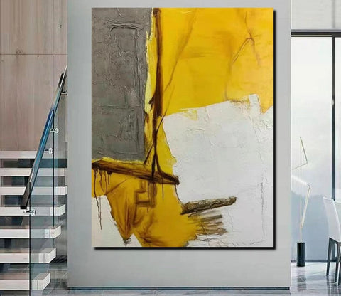 Simple Wall Art Ideas, Yellow Abstract Painting, Living Room Abstract Painting, Acrylic Canvas Paintings, Buy Modern Wall Art Online-Grace Painting Crafts