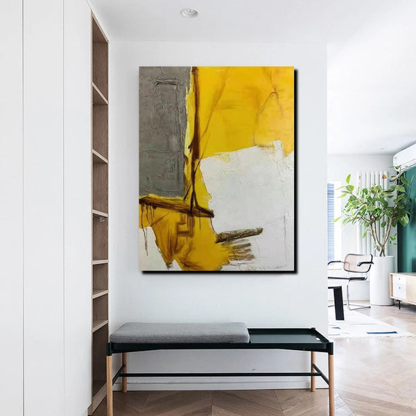 Simple Wall Art Ideas, Yellow Abstract Painting, Living Room Abstract Painting, Acrylic Canvas Paintings, Buy Modern Wall Art Online-Grace Painting Crafts