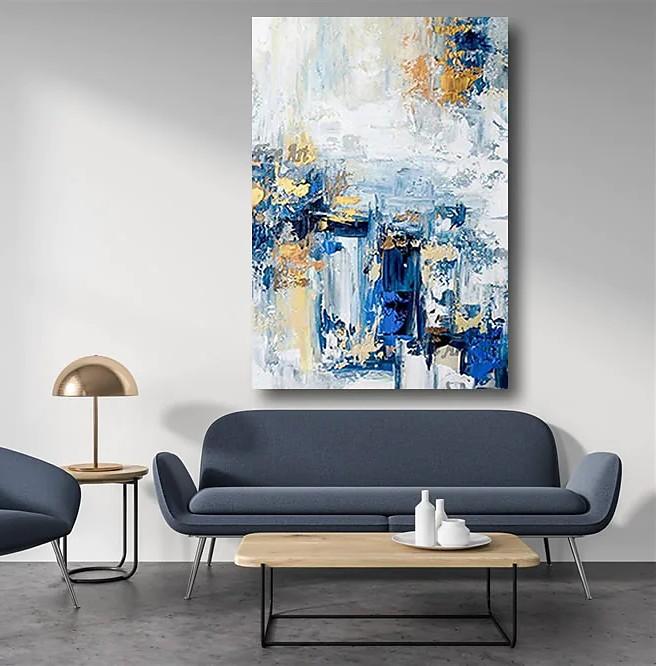 Modern Paintings for Living Room, Modern Abstract Art, Blue Abstract Acrylic Painting, Simple Modern Art-Grace Painting Crafts