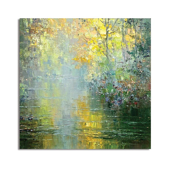 Abstract Landscape Painting, Forest Tree by the River, Landscape Canvas Painting, Simple Modern Wall Art Paintings for Living Room, Large Landscape Paintings-Grace Painting Crafts