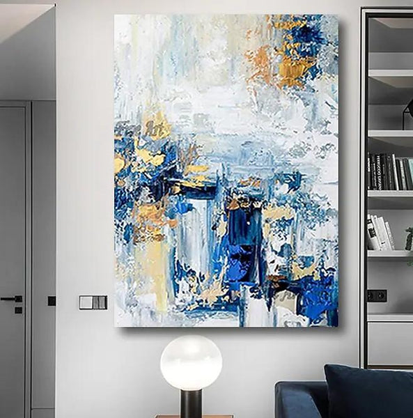 Modern Paintings for Living Room, Modern Abstract Art, Blue Abstract Acrylic Painting, Simple Modern Art-Grace Painting Crafts