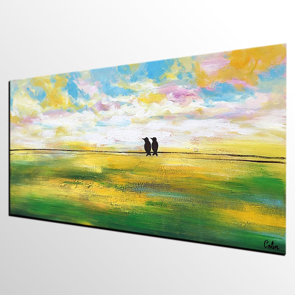 Paintings for Dining Room, Modern Painting, Love Birds Painting, Wedding Gift, Simple Abstract Painting, Abstract Landscape Painting-Grace Painting Crafts