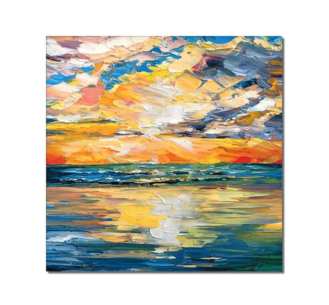 Hand Painted Canvas Painting, Simple Modern Art, Paintings for Living Room, Sunrise Painting, Simple Painting Ideas for Bedroom-Grace Painting Crafts