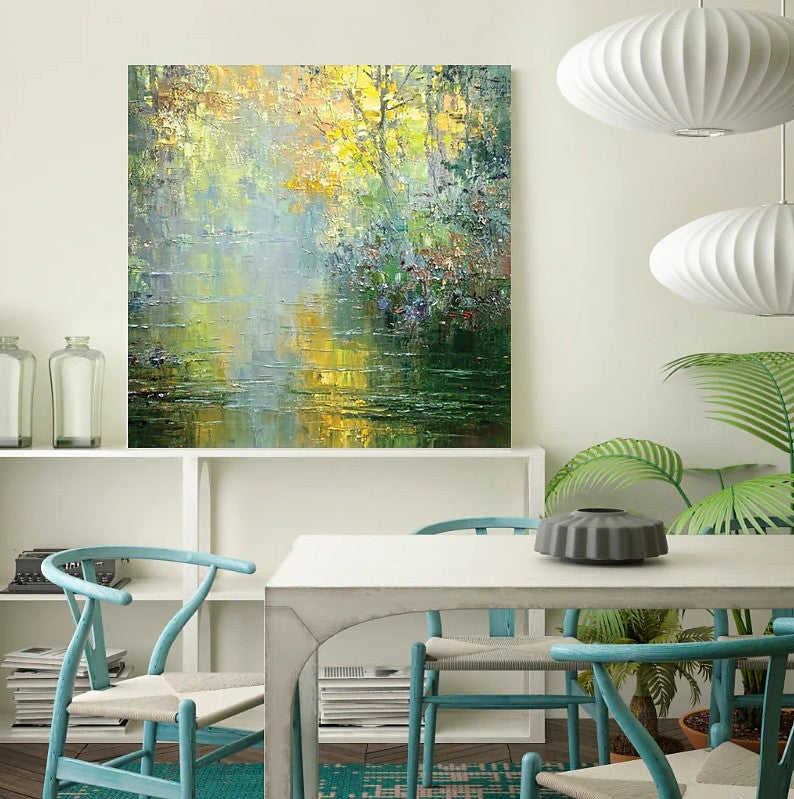 Abstract Landscape Painting, Forest Tree by the River, Landscape Canvas Painting, Simple Modern Wall Art Paintings for Living Room, Large Landscape Paintings-Grace Painting Crafts
