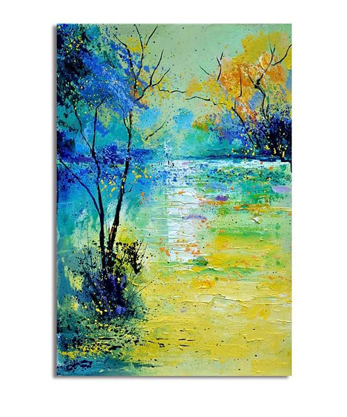 Forest Tree by the Lake Painting, Abstract Landscape Painting, Canvas Painting Landscape, Paintings for Living Room, Simple Modern Acrylic Paintings,-Grace Painting Crafts
