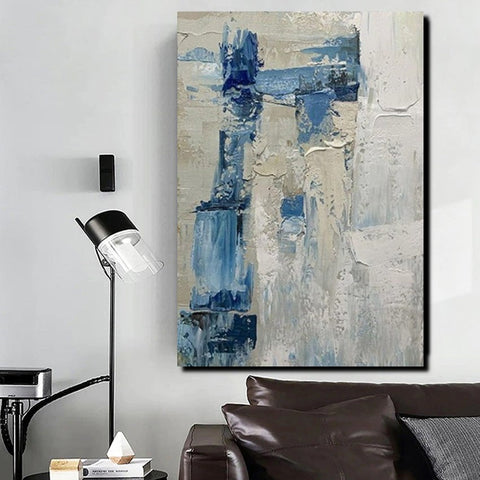 Simple Wall Art Ideas, Heavy Texture Painting, Blue Modern Abstract Painting, Bedroom Abstract Paintings, Large Acrylic Canvas Paintings-Grace Painting Crafts